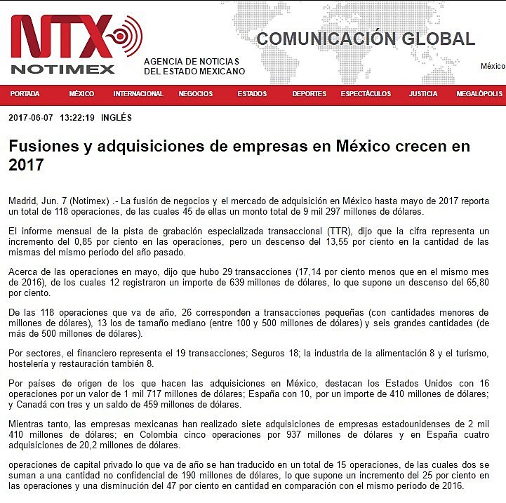 Fusiones y adquisiciones de empresas en Mxico crecen en 2017